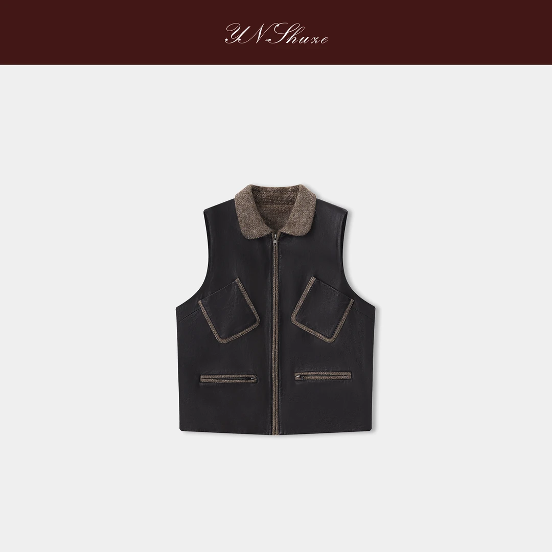 YN-SHUZE时尚气质感复古翻领皮马甲SZ-YNB-55078