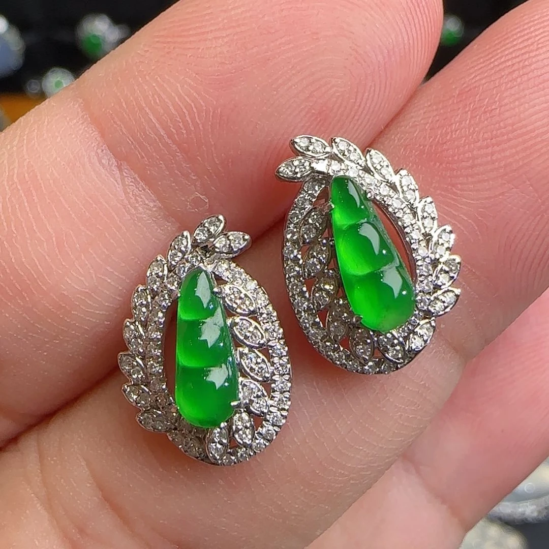 18K金镶嵌翡翠耳饰天然翡翠