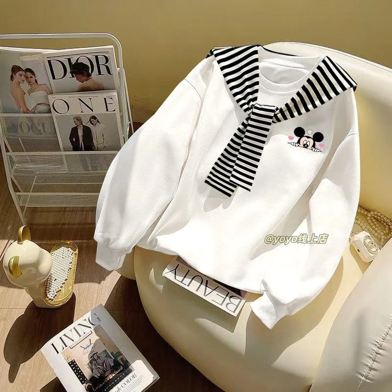 法式学院圆领新款女童秋冬卫衣中大童披肩长袖上衣打底条纹加绒潮