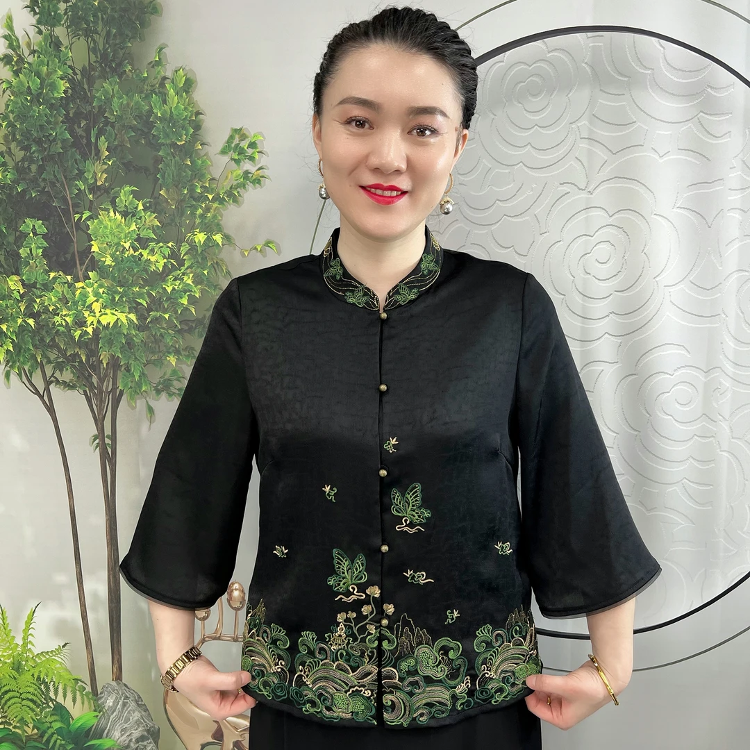 蝶引春晖 蝴蝶刺绣开衫  春季妈妈装轻奢外套 新中式贵气百搭单品