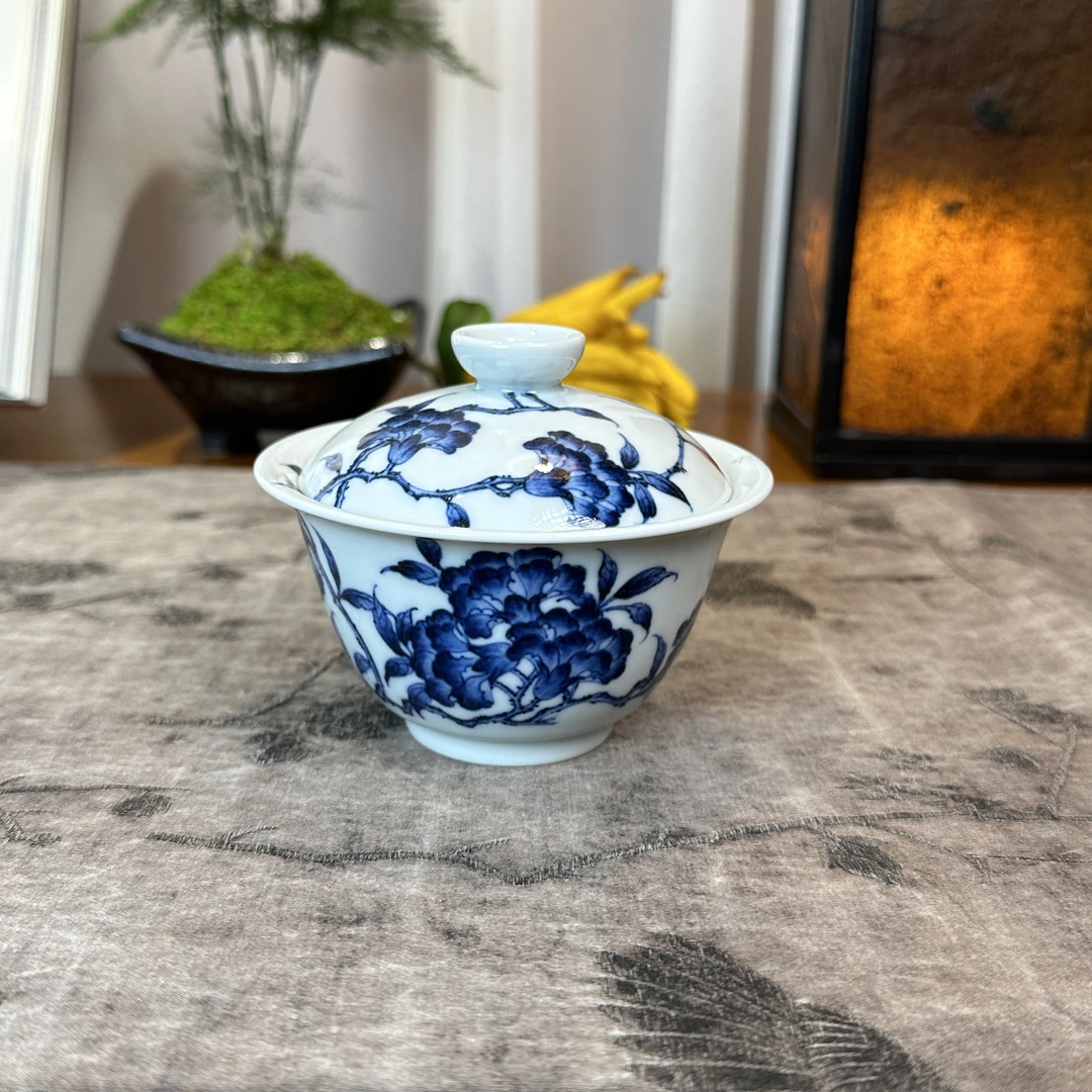 元煦和晓 仿明青花石榴花盖碗