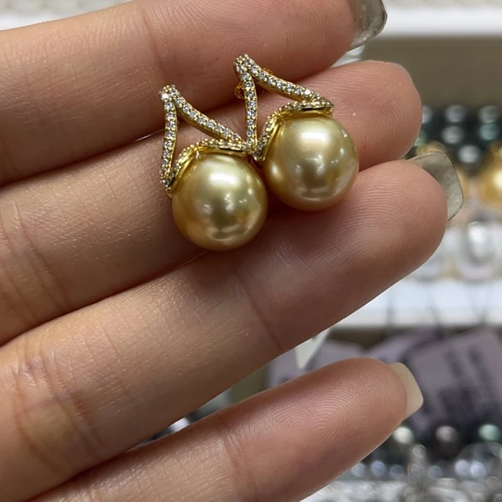 银S925镶嵌耳饰海水珍珠10.1mm30号