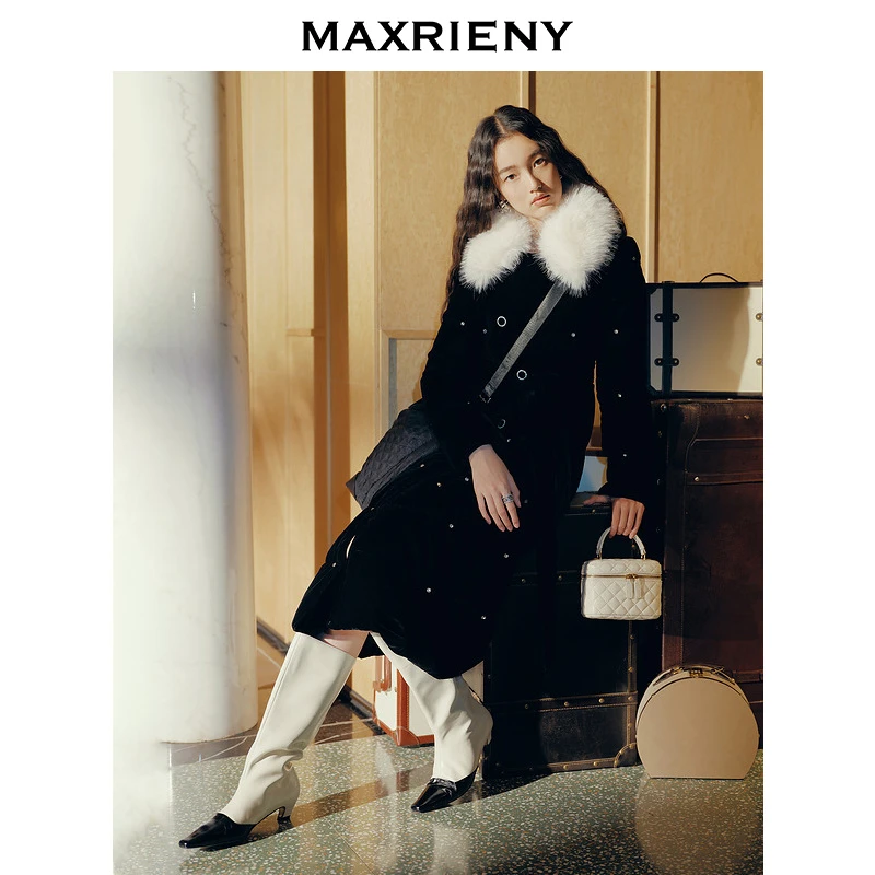 【时髦暖冬-商场同款】MAXRIENY收腰羽绒服中长款蝴蝶结系带外套