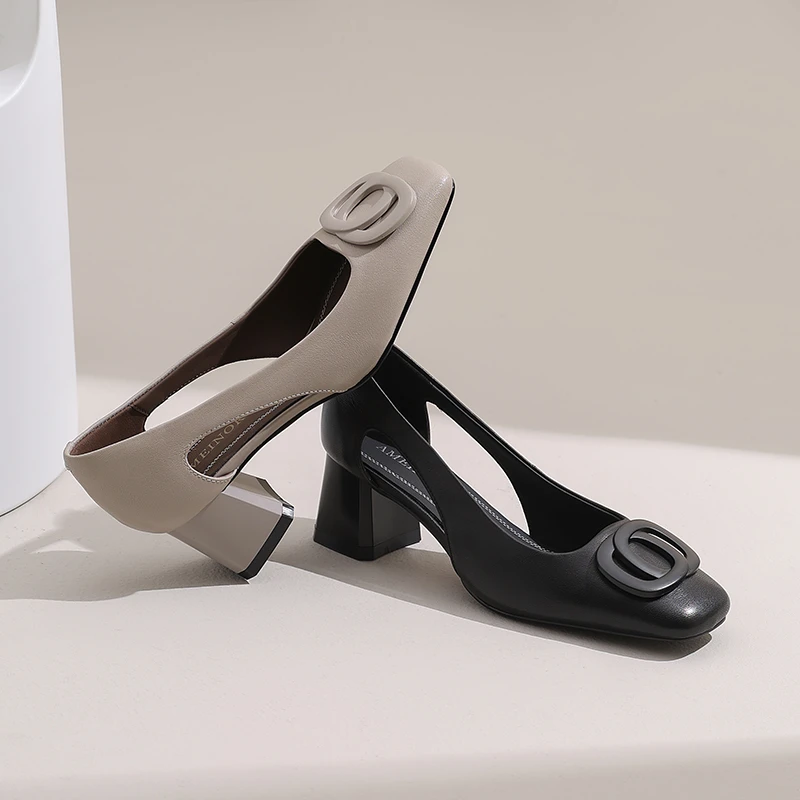 AMEINOR2025夏季新款时尚方扣金典款式侧空优雅舒适清爽女士凉鞋