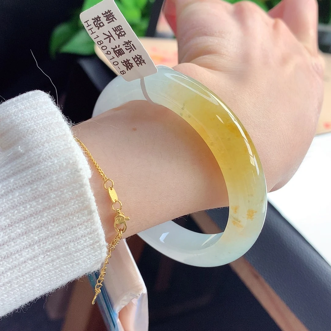 未镶嵌手镯翡翠天然A货翡翠56-57冰透蛋黄糖心特色镯19号