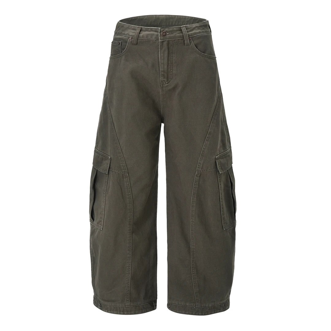 美式解构做旧阔腿弯刀牛仔裤男女宽松设计感工装裤子