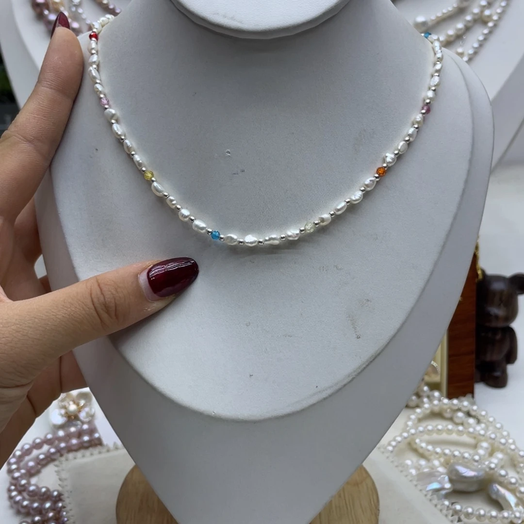 淡水珍珠银S925镶嵌颈饰
