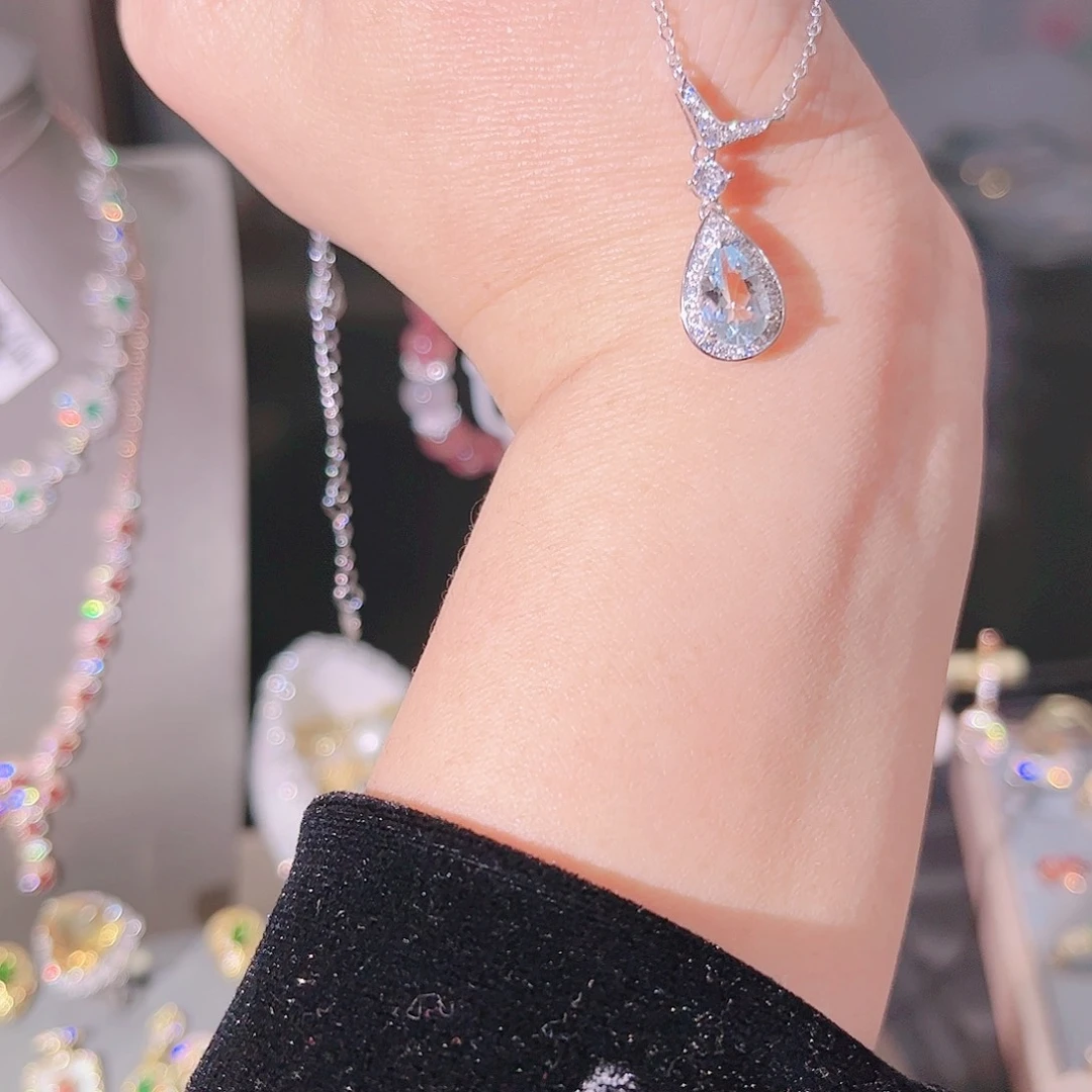 海蓝宝石颈饰银S925镶嵌