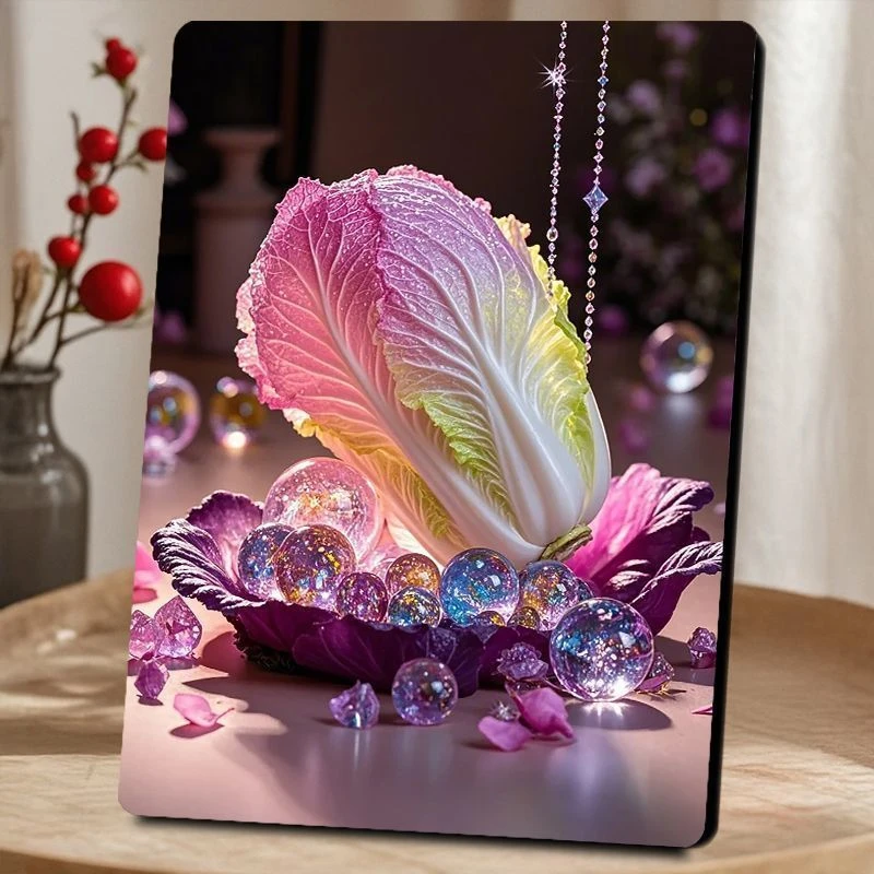 聚财唯美七彩白菜招百财摆件客厅玄关房墙上装饰房间个性摆件J532