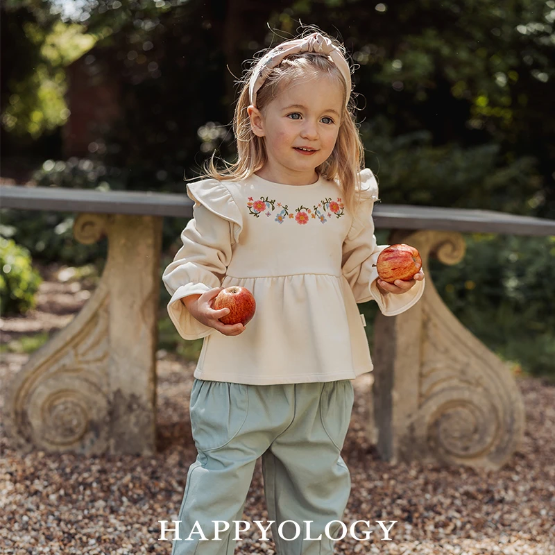 Happyology英国儿童秋上衣新款全棉女童绣花童装针织宝宝卫衣