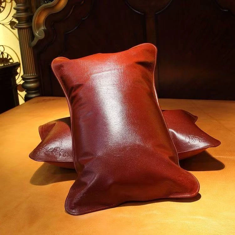 头层牛皮枕套靠枕抱枕枕高档头套轻奢简约水牛皮纯色凉感透气防螨