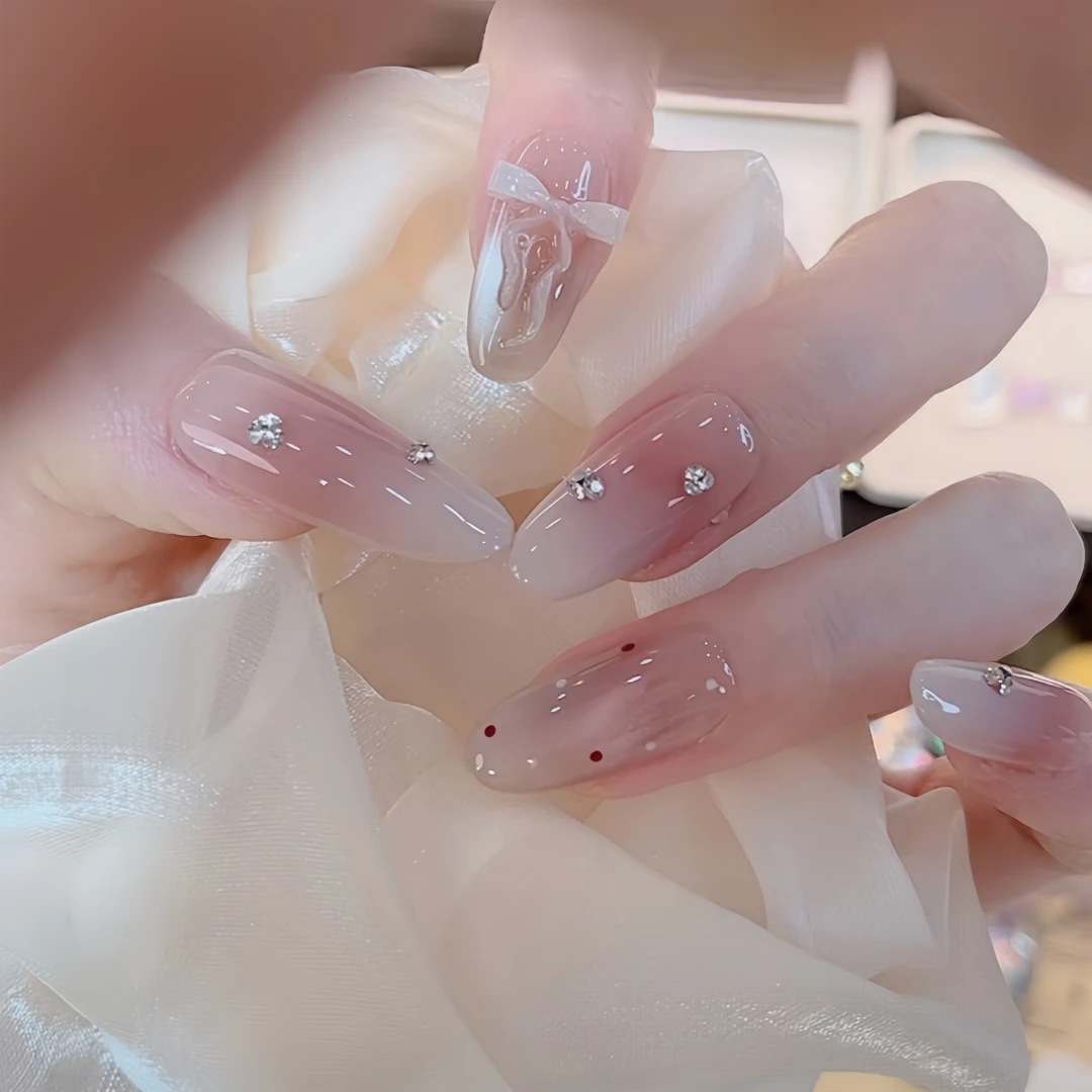 【指尖日记】纯手工穿戴甲蝴蝶法式粉色温柔气质春夏显白美甲片夏天