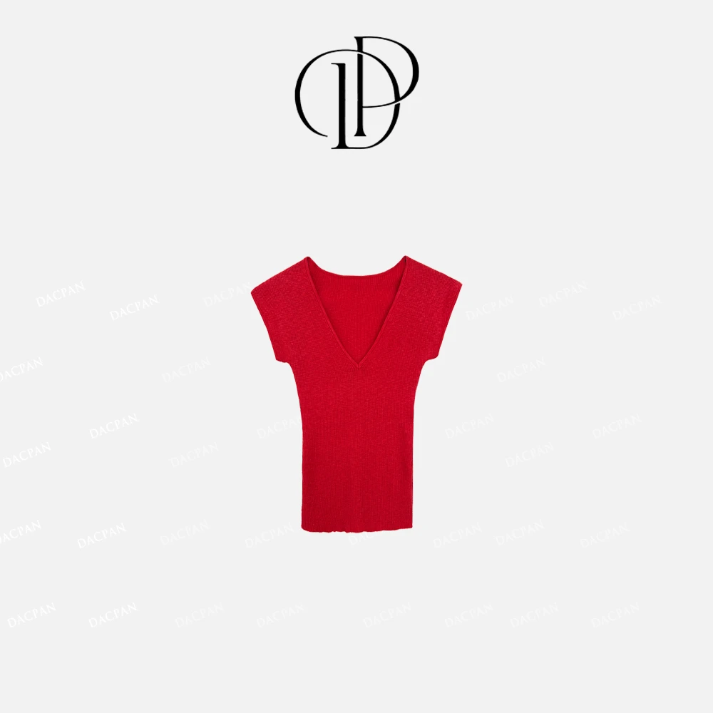 DACPAN-“彩色风暴”基础款V领亚-麻无袖上衣 2025/盼·PP 253