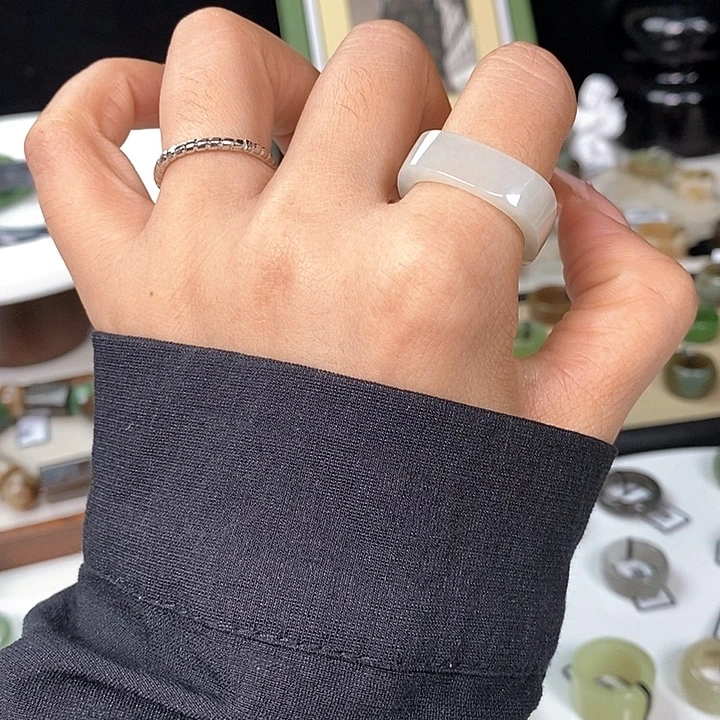 和田玉（糖玉）未镶嵌戒指Z39白月光方圆19.3