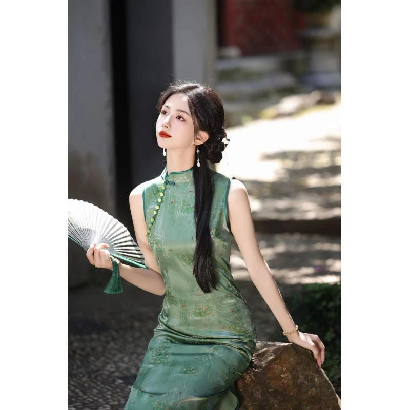 苏故里【拾翠江南】文艺港风复古夏季日常旗袍立领显瘦修身单层衣