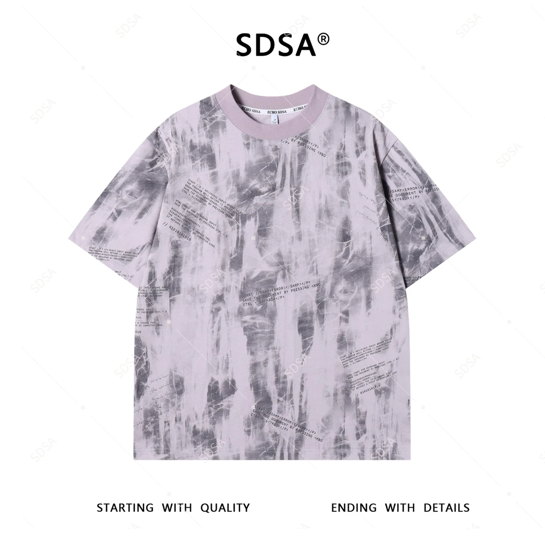 SDSA男士短袖t恤2025新款轻痞帅男装扎染复古字母圆领上衣慵懒风
