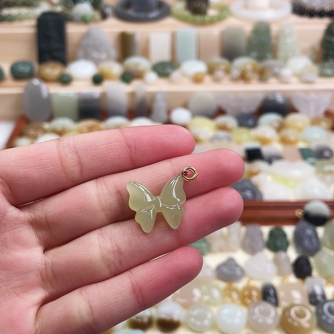 和田玉18K金镶嵌吊坠(不含链)