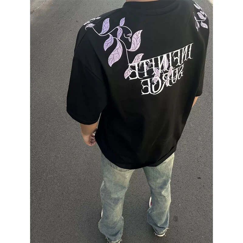 美式复古蓝银草刺绣t恤男夏季cleanfit重磅短袖高街潮牌百搭半袖