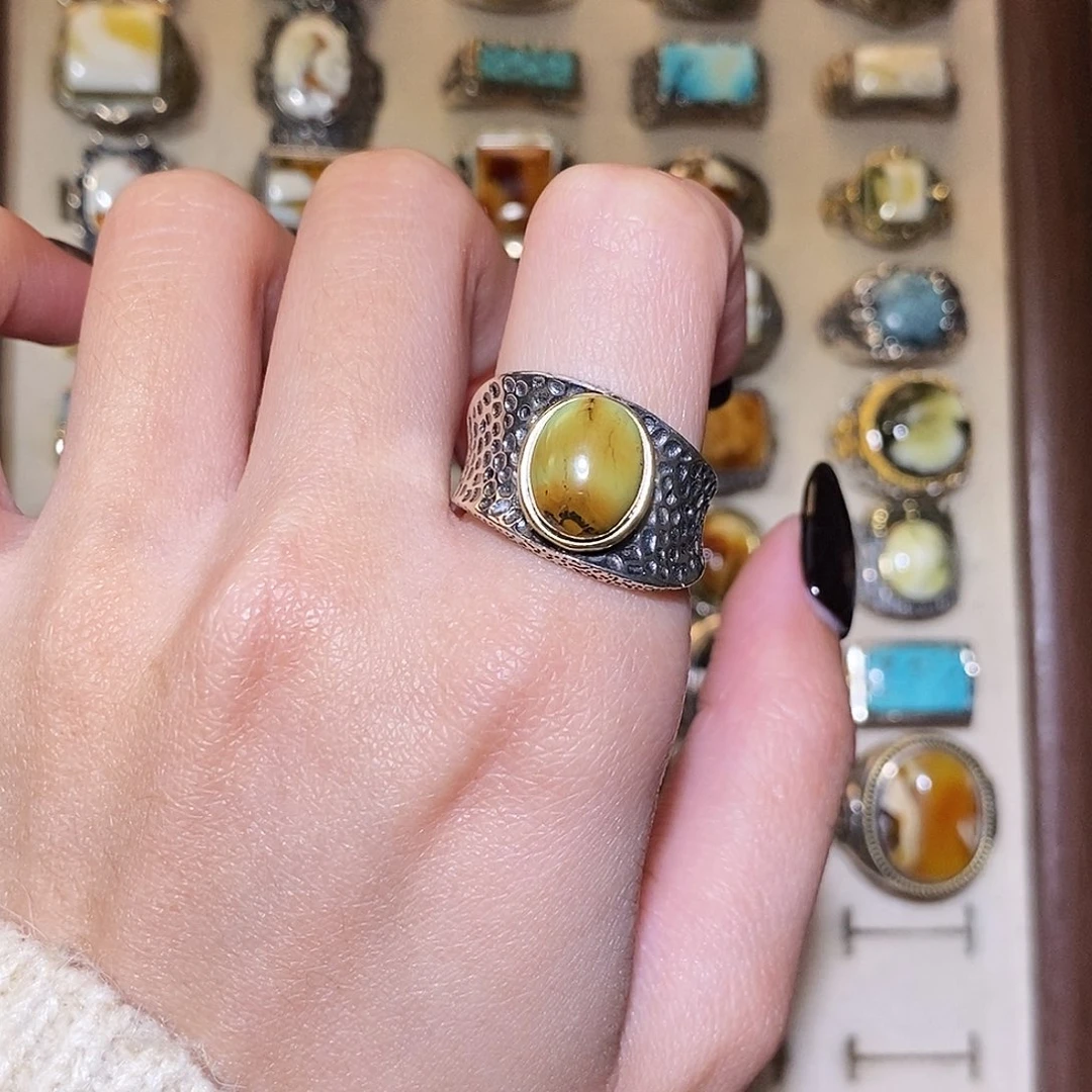 绿松石戒指银S925镶嵌戒指