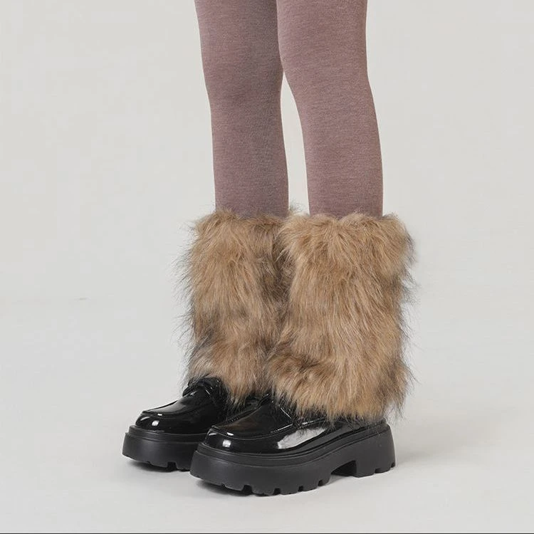 y2K黄棕色渐变毛毛袜套女秋冬美拉德复古保暖毛绒腿套搭配雪地靴