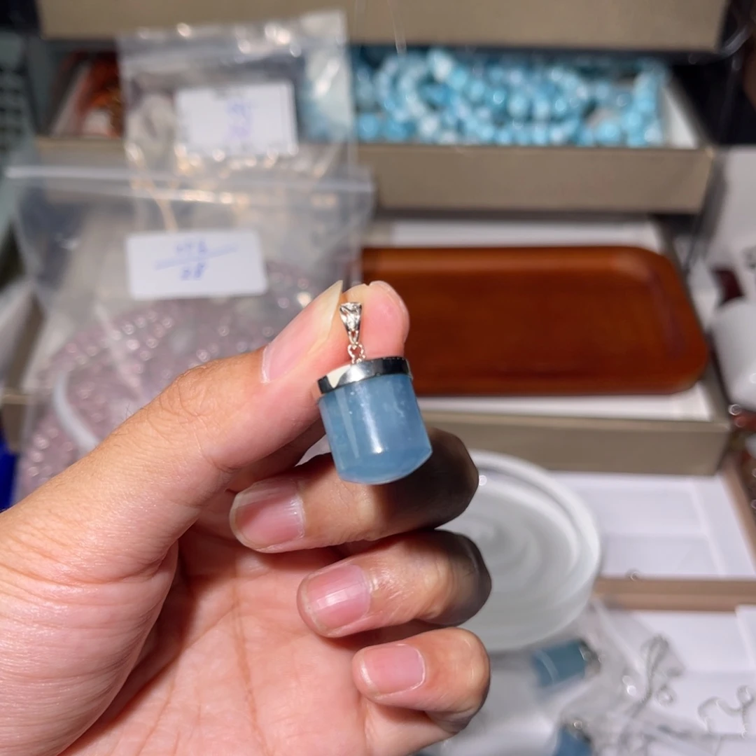 水晶手链银S925镶嵌海蓝宝037