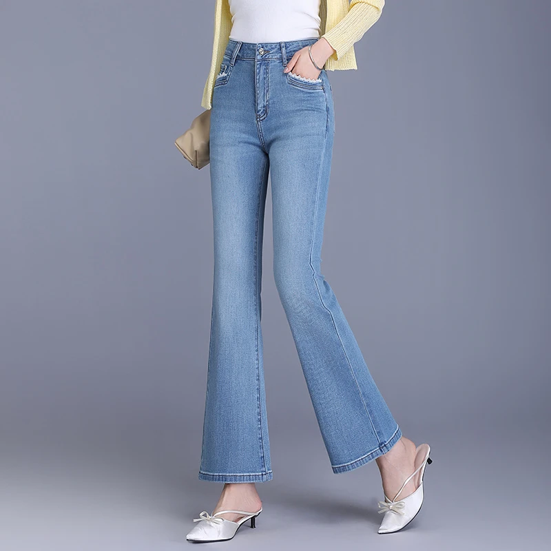 正品高端2025夏季新款牛仔裤女高腰显瘦时尚九分微喇叭小个子爆款