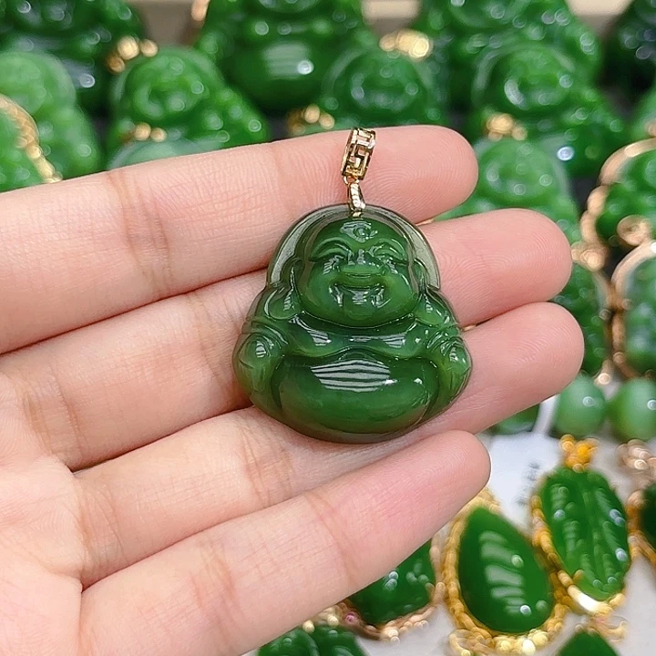 和田玉（碧玉）颈饰18K金镶嵌橙****?