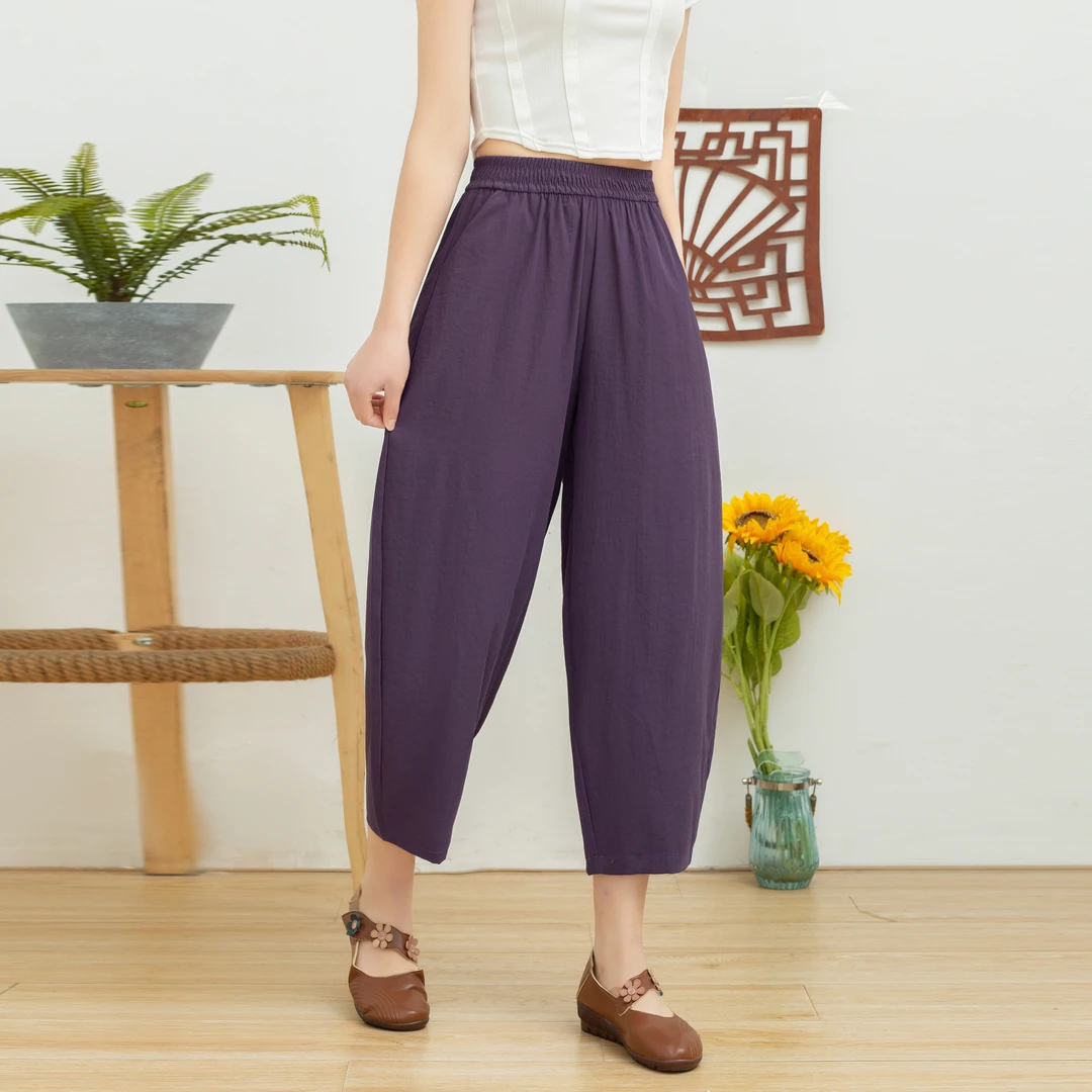 夏季女士宽松哈伦裤透气百搭大码显瘦高腰九分裤子薄款新款