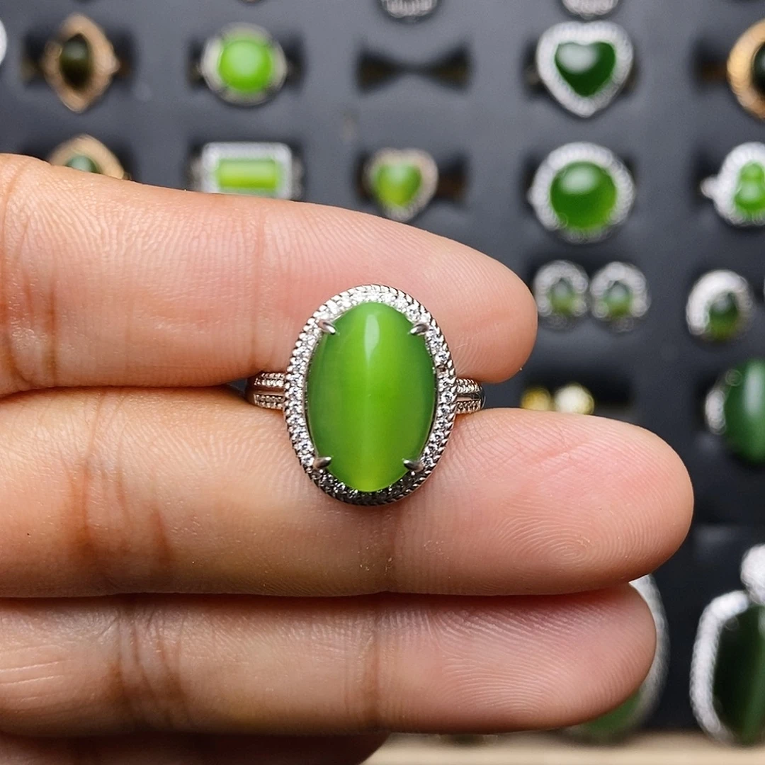 和田玉（碧玉）银S925镶嵌吊坠(不含链)戒指