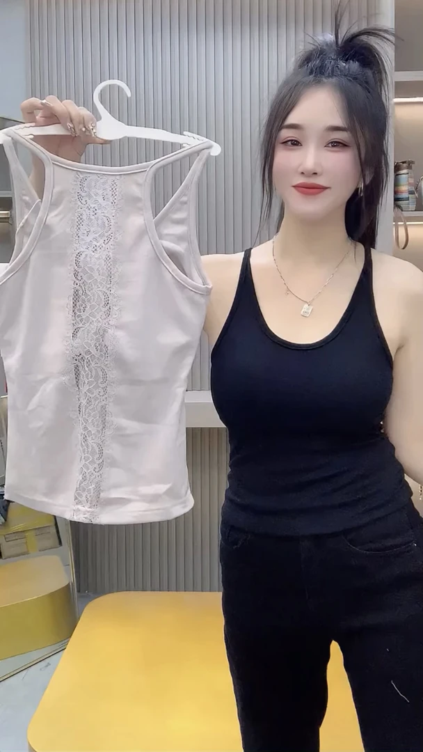 纯欲蕾丝美背吊带背心带胸垫免穿内衣修身显瘦打底上衣女