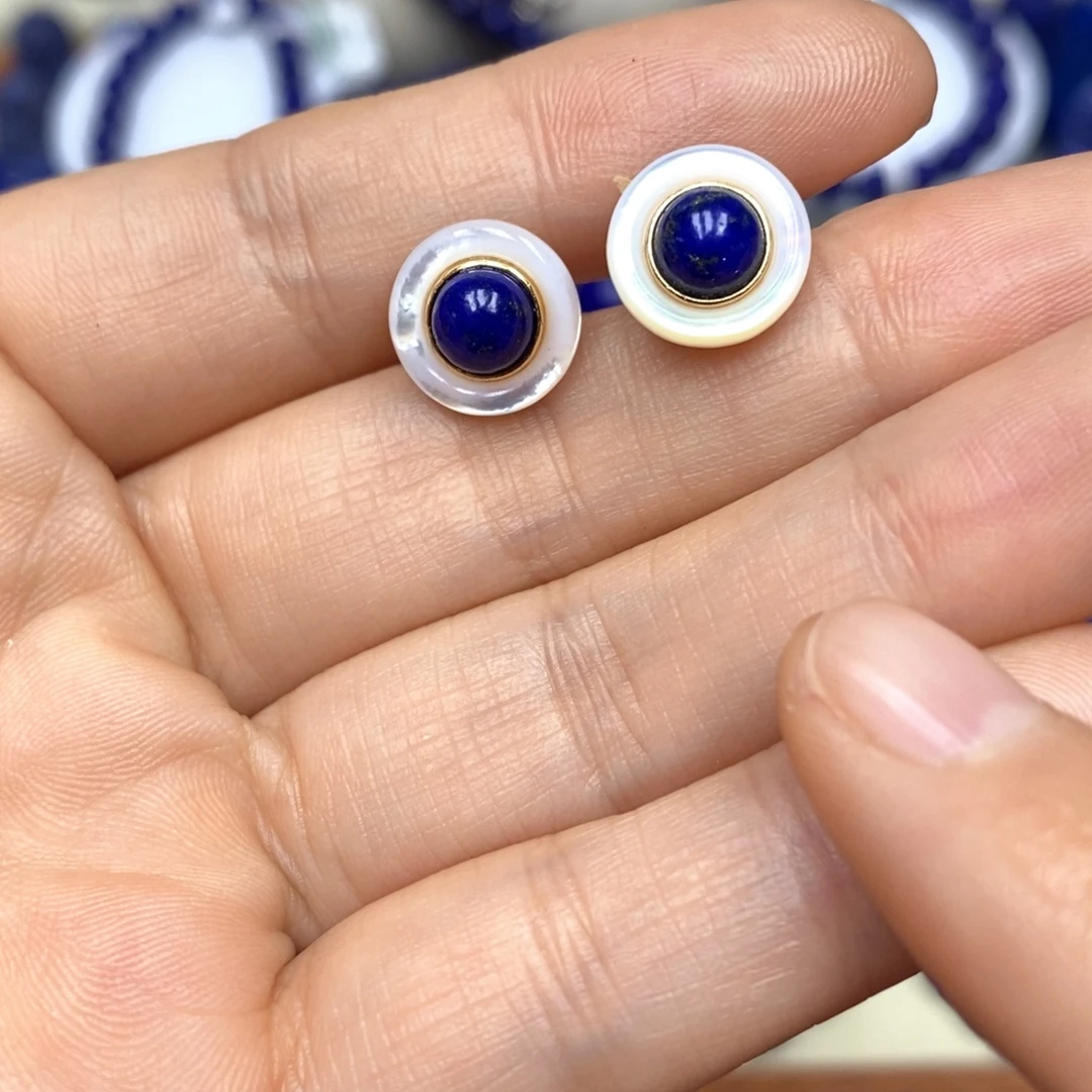 青金石银S925镀金镶嵌耳饰