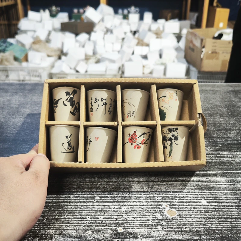 粗陶品茗杯8杯小套装