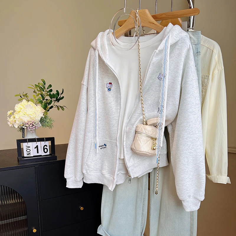 随便搭都好看！2025卡通猫咪拉链开衫外套女秋冬初中学生减龄卫衣