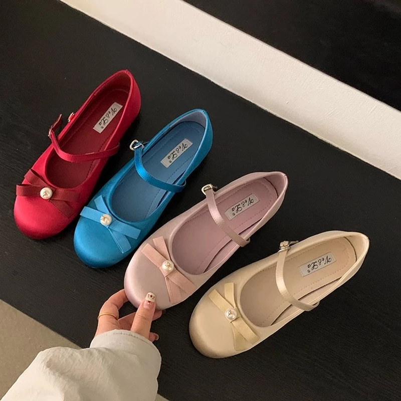 法式温柔蝴蝶结玛丽珍鞋蓝色单鞋平底鞋芭蕾鞋春季晚晚鞋仙女鞋1