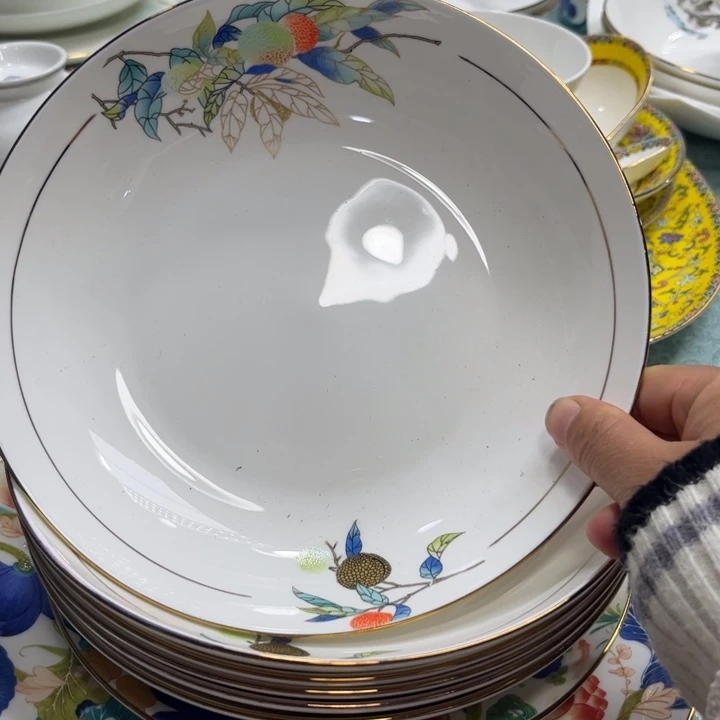 瓷片荔枝八寸深盘六个