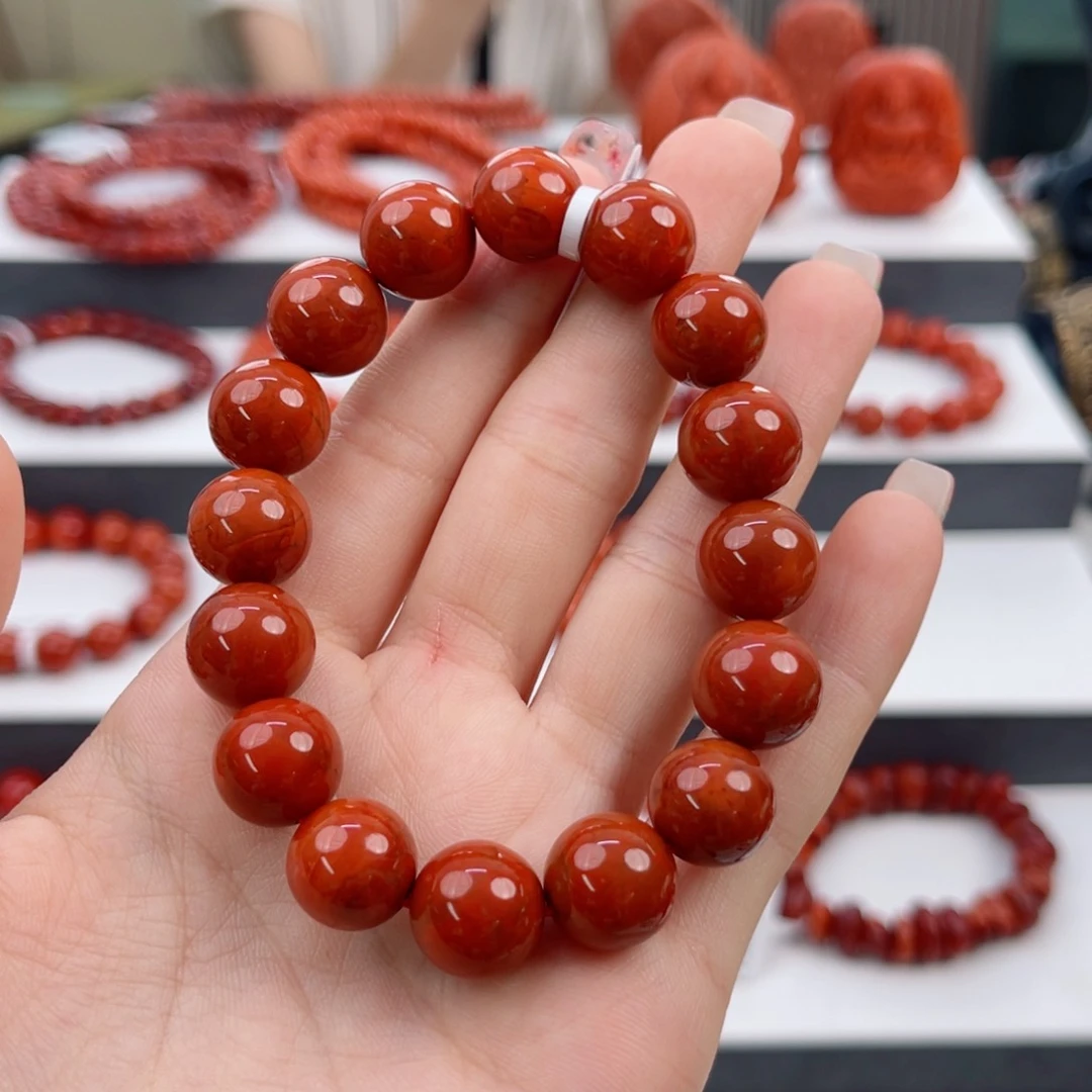南红玛瑙瓦西柿子红火焰12mm手串未镶嵌