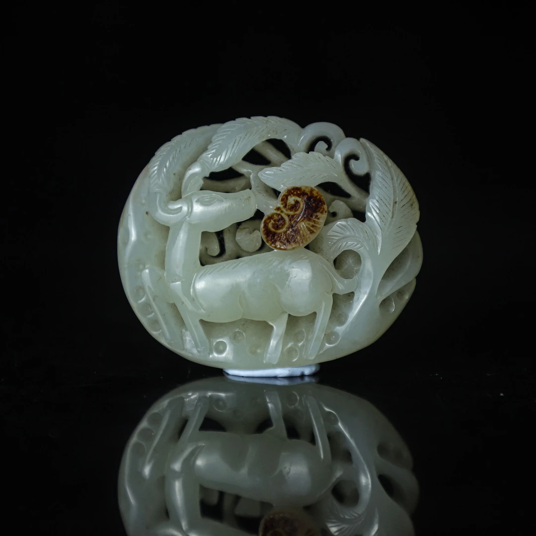 TCWWA08432清晚和田白玉福禄镂空件