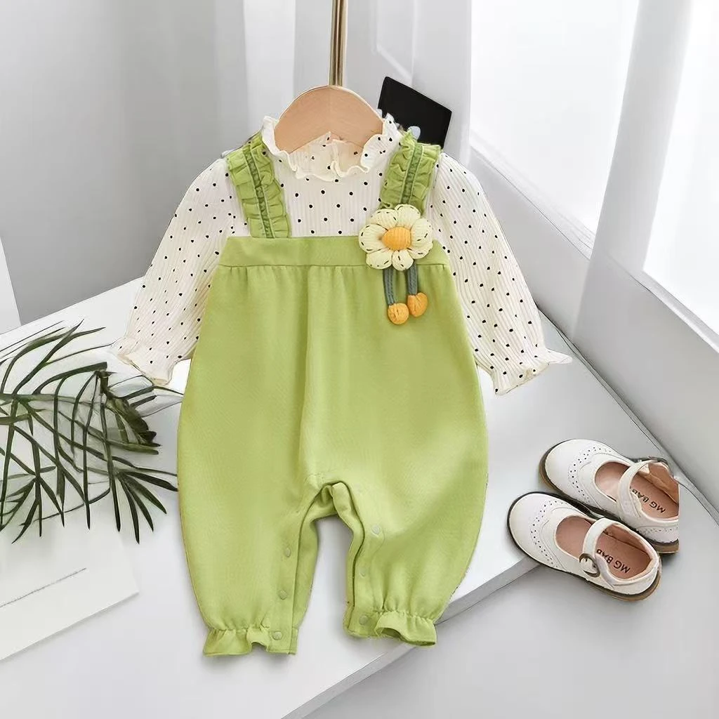 婴幼儿春秋长袖波点太阳花女宝宝春秋洋气婴儿连体衣