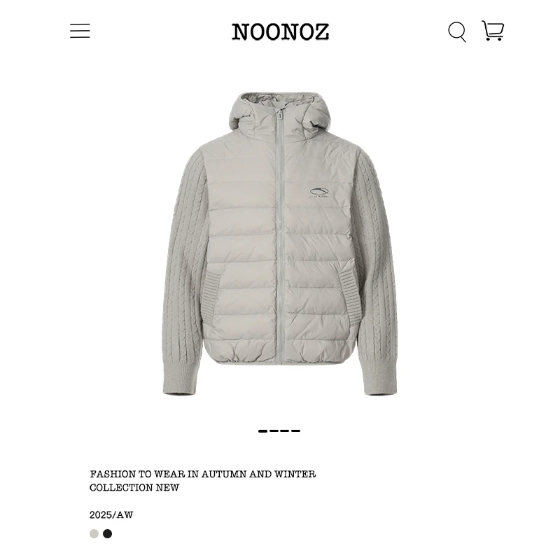 NOONOZ潮牌冬季针织拼接轻量排骨羽绒服男中性风美式保暖连帽外套