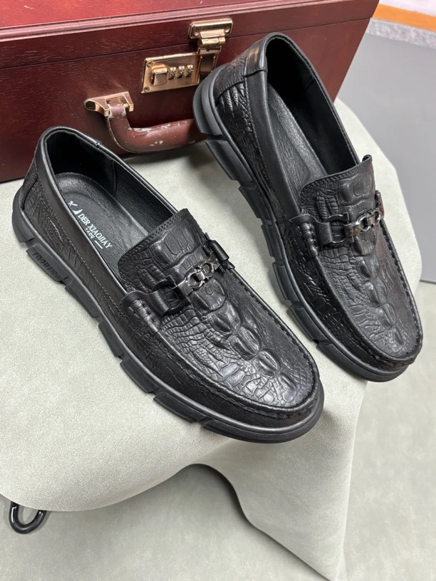 夏季皮鞋低帮舒适休闲鞋豆豆鞋商务乐福鞋时尚休闲鳄鱼纹百搭