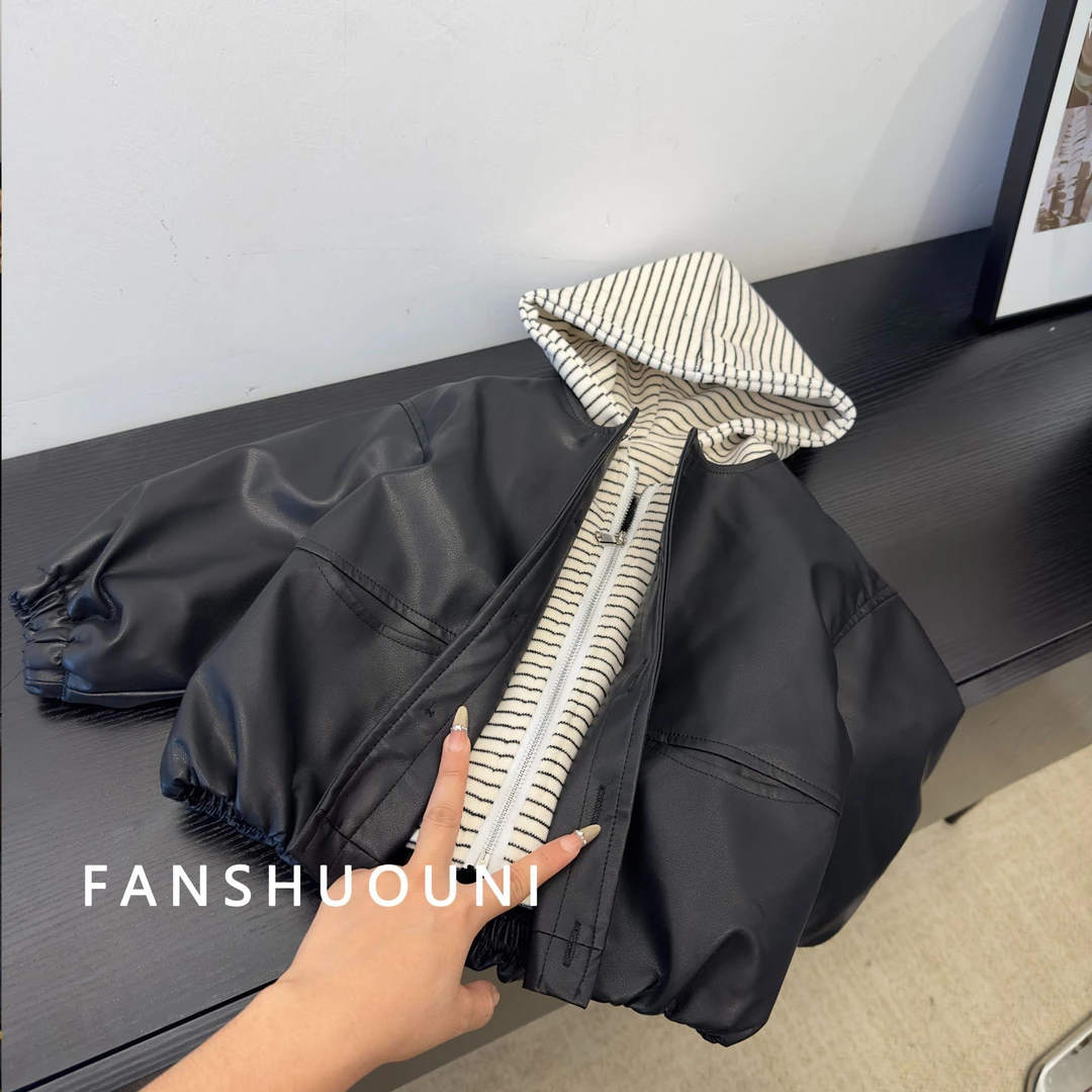 男童皮衣外套秋冬加绒加厚2025新款冬季夹克宝宝冬装小童机车衣服