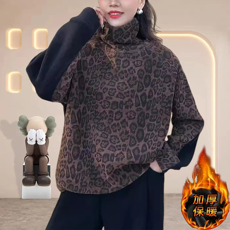 洋气内搭打底衫女高档次外穿上衣女网红豹纹高领衣服显瘦打底衫
