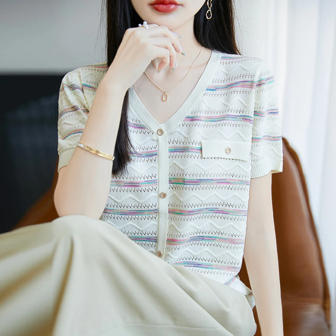 胖mm夏装大码冰丝针织衫女士短袖t恤2025新款遮肚子巨显瘦v领上衣