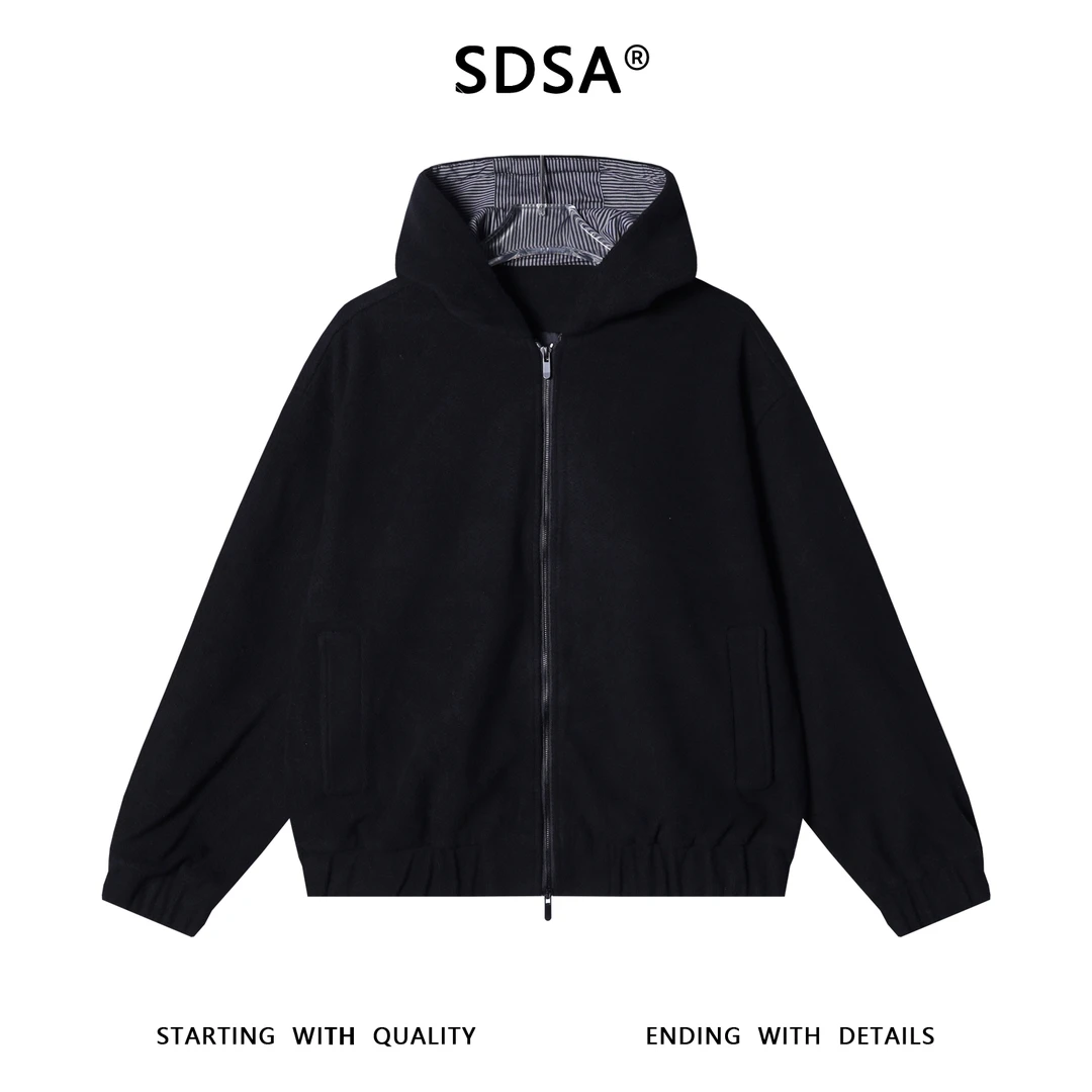 SDSA男士秋冬新款痞帅男装美式显瘦纯色拉链连帽卫衣外套百搭时尚