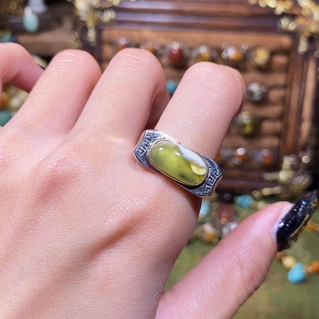 琥珀银S925镶嵌戒指