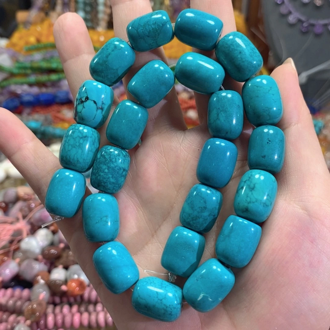 幽***笑玛瑙/玉髓足银镀金镶嵌珠宝半成品松石桶珠一条卡13*17mm