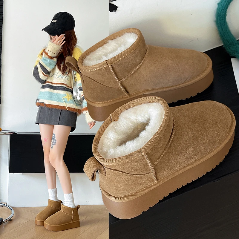 时尚雪地靴2025常规款加绒加厚女式增高雪地靴平底加厚短靴韩版