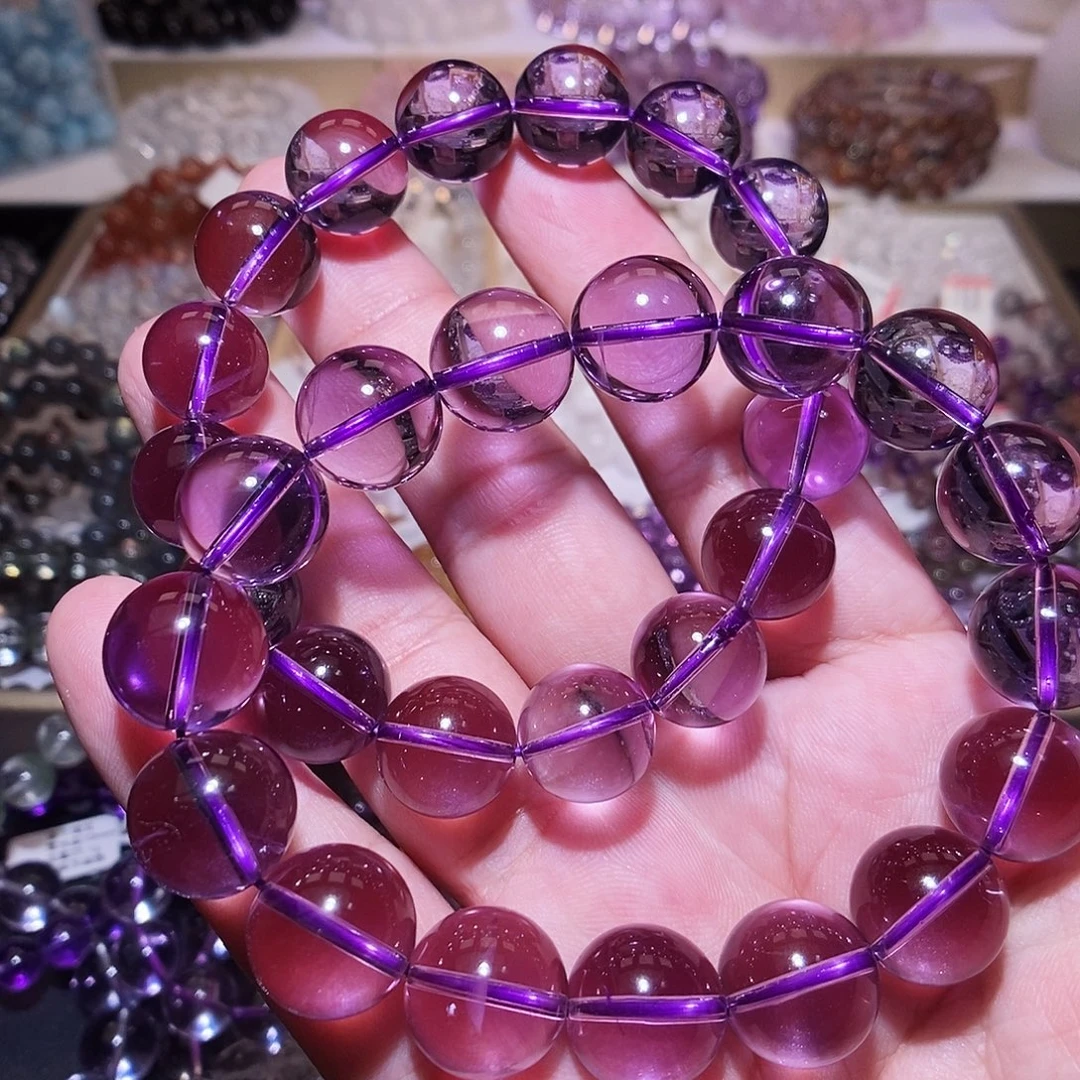 水晶手链未镶嵌巴西紫水晶13-14mm/克23元