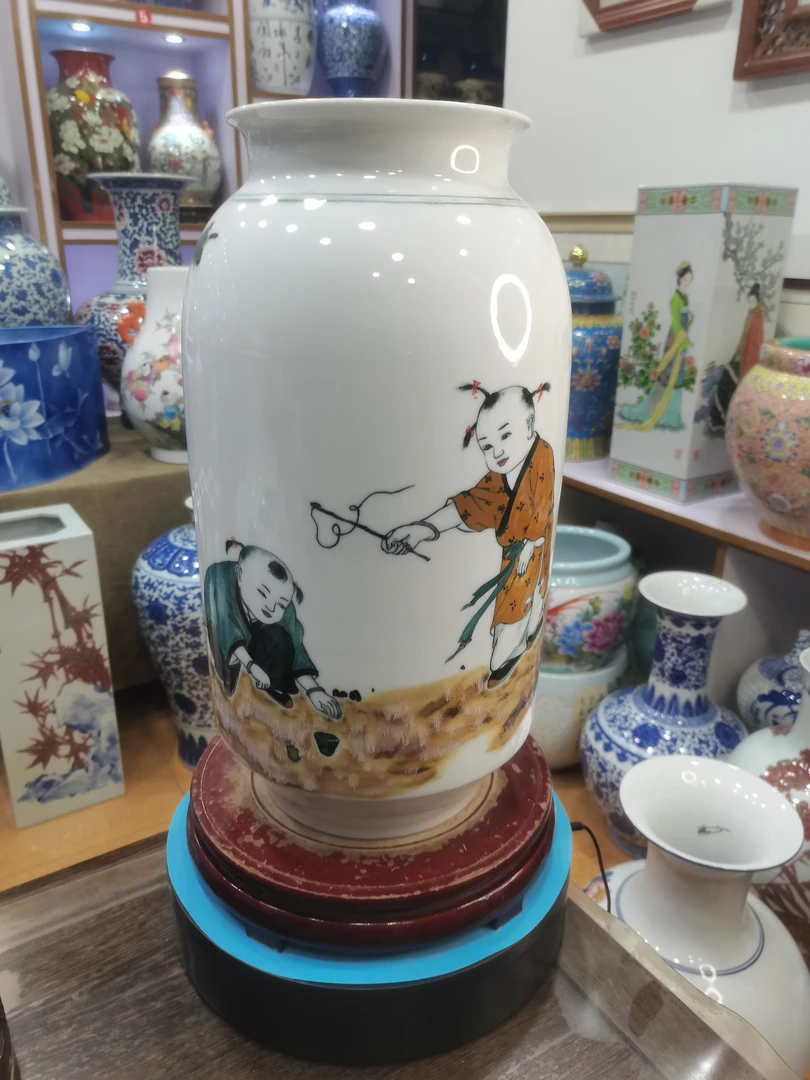 全手工釉下窑变人物画高42.5公分