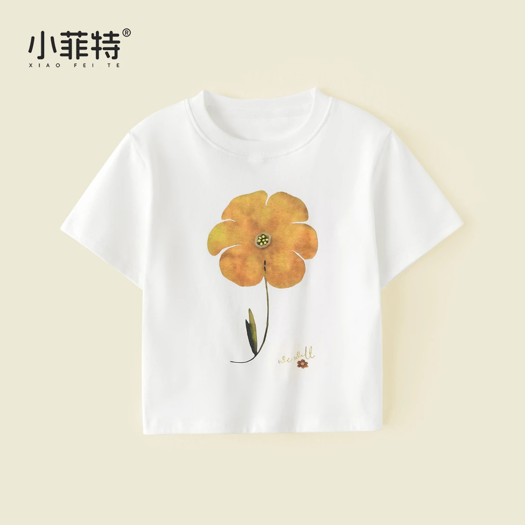 小菲特夏季新款女童休闲白色短袖t恤洋气中大童薄款半袖JMYX52189